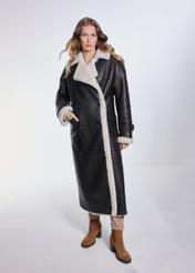 Brown leather long women's sheepskin coat KOZDS-0080-3177(Z24)-01