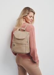 Beige women's backpack made of imitation leather TOREC-0846A-81(Z24)-07