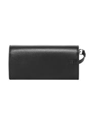 Czarne skórzane etui na okulary PORES-1014R-9I(Z26), widok produktu z tyłu na białym tle.