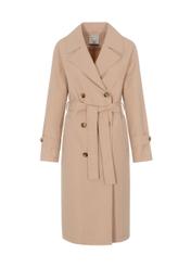 Klasyczny beżowy płaszcz damski KURDT-0292-81(W22)
