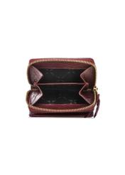 Mały czerwony skórzany portfel damski PORES-0815-4C(W26), widok produktu w środku na białym tle.