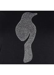 Czarny T-shirt damski z aplikacją TSHDT-0039-99(W19)
