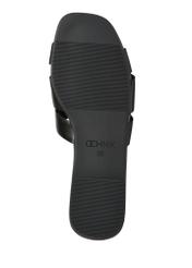 Czarne klapki damskie z plecionką BUTYD-0904D-99(W26), widok podeszwy produktu na białym tle.