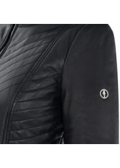 Taliowana czarna kurtka skórzana damska KURDS-0196-5498(Z19)