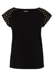 Black T-shirt with gold print for women TSHDT-0060-99(W21)-04