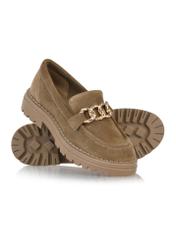 Women's suede loafers in dark beige BUTYD-1014-82(Z24)-05