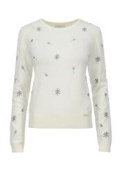 Biały sweter damski z haftem SWEDT-0176-11(W23)