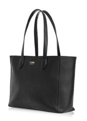 Czarna skórzana torebka shopper damska TORES-0971E-99(Z25) - widok skosu na białym tle.