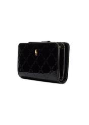Czarny portfel damski z monogramem POREC-0420-98(Z25) - widok produktu po skosie na białym tle.