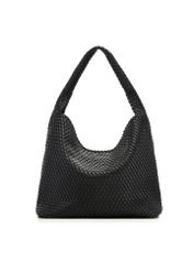 Czarna pleciona torebka shopper TOREC-1148-99(W26) - widok produktu z tyłu, na białym tle. 
