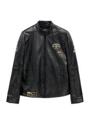 Skórzana czarna kurtka męska KURMS-0301A-99(W26) - widok produktu z przodu, na białym tle. 