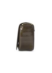 Półokrągła torebka damska croco khaki TORES-1328-8D(Z26) - widok produktu z boku, na jasnym tle. 