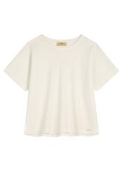 Kremowy t-shirt damski z bawełny merceryzowanej TSHDT-0154-0B(W26), widok produktu z przodu na białym tle.