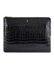 Czarna skórzana teczka damska TORES-0853F-9G(W26) - widok produktu z przodu, na białym tle. 