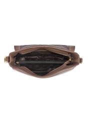 Brązowa skórzana listonoszka damska TORES-1253-1I(W26), widok produktu w środku na białym tle.