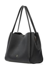 Czarna torebka shopper damska TOREC-1183-99(W26) - widok produktu po skosie, na białym tle. 