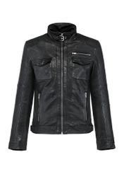 Men's black leather jacket KURMS-0349-2772(Z24)-01