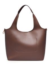 Brązowa torebka shopper damska TOREC-1259-1H(Z26), widok produktu od tyłu na białym tle.
