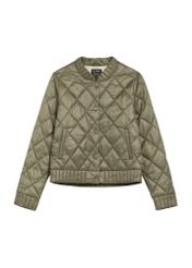 Przejściowa kurtka damska w kolorze khaki KURDT-0564A-55(W26), widok produktu z przodu na białym tle.