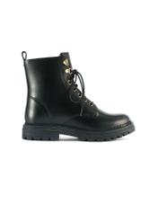 Czarne skórzane botki damskie BUTYD-1015A-99(Z25) - widok produktu z boku na białym tle. 