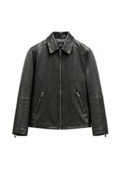 Czarna skórzana kurtka męska KURMS-0363-99(W26), widok produktu od przodu na białym tle.