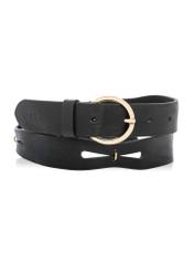 Czarny skórzany pasek damski PASDS-0342-99(W26) - widok produktu z przodu, na białym tle. 