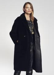 Czarny płaszcz wełniany damski na guziki FUTDT-0035-99(Z21)