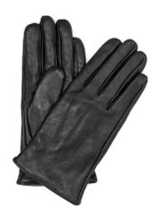 Czarne skórzane męskie rękawiczki REKMS-0085-99(Z25) - widok produktu z przodu na białym tle. 