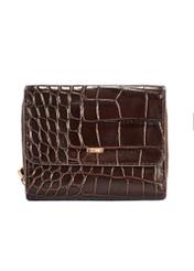 Brązowy portfel damski croco PORES-0953-89(W25) - widok produktu z przodu na białym tle. 