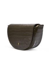 Półokrągła torebka damska croco khaki TORES-1328-8D(Z26) - widok produktu po skosie, na jasnym tle. 