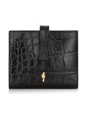 Black leather small wallet with croco motif PORES-0920-99(Z24)-01