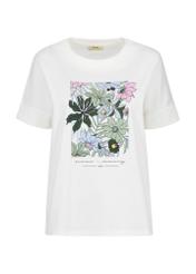 Kremowy T-shirt damski z kwiatowym printem TSHDT-0122-12(W24)