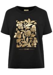 Black women's t-shirt with floral print TSHDT-0132-99(Z24)-01