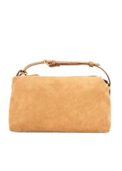 Beżowa zamszowa torebka damska TORES-1249-1B(W26), widok produktu od tyłu na białym tle.