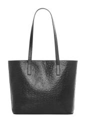 Czarna skórzana torebka damska shopper TORES-1389-9P(Z26), widok produktu od tyłu na białym tle.