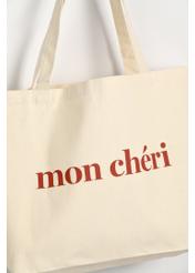 Bawełniana beżowa torebka shopper TOREN-0334-0P(W26), zbliżenie na detal produktu, widok na białym tle.