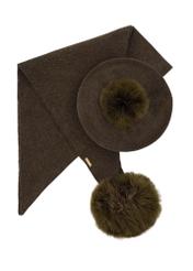 Women's beret with a pompom in khaki CZADT-0180-55(Z24)-01