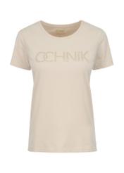 Beżowy T-shirt damski z monogramem TSHDT-0109-81(W23)-03