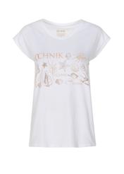 Biały T-shirt ze złotym nadrukiem damski TSHDT-0087-11(W22)-02