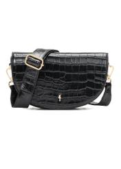 Czarna skórzana półokrągła listonoszka croco TORES-1230-9G(W26), widok produktu od przodu na białym tle.