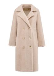 Beige woolen women's fur coat FUTDW-0029-81(Z24)-04