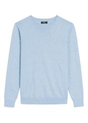 Niebieski bawełniany sweter męski SWEMT-0114A-61(Z25), widok produktu od przodu na białym tle.