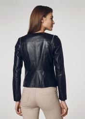 Women's waisted black leather jacket KURDS-0306-4229(Z22)-03