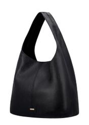 Czarna skórzana torebka shopper TORES-1372-9I(Z26) - widok produktu po skosie, na białym tle. 