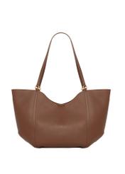 Jasnobrązowa torebka damska typu shopper TOREC-1296-3D(Z26), widok produktu od tyłu na białym tle.