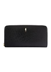 Czarny skórzany portfel damski PORES-0985-99(W26), widok produktu od przodu na białym tle.