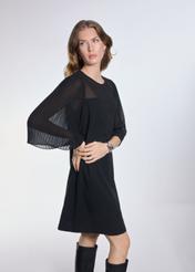 Black dress with pleated sleeves SUKDT-0210-99(Z24)