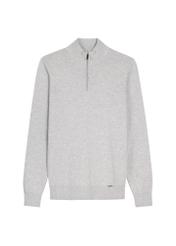 Jasnoszary sweter męski ze stójką SWEMT-0189-9A(W26), widok produktu od przodu na białym tle.