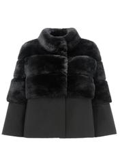 Czarne futro damskie z rękawem 3/4 naturalne FUTDF-0073-0985(Z20)-03
