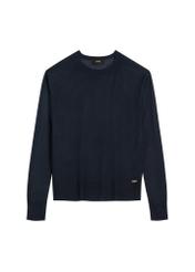 Cienki granatowy sweter damski SWEDT-0257-7E(W26), widok produktu z przodu na białym tle.